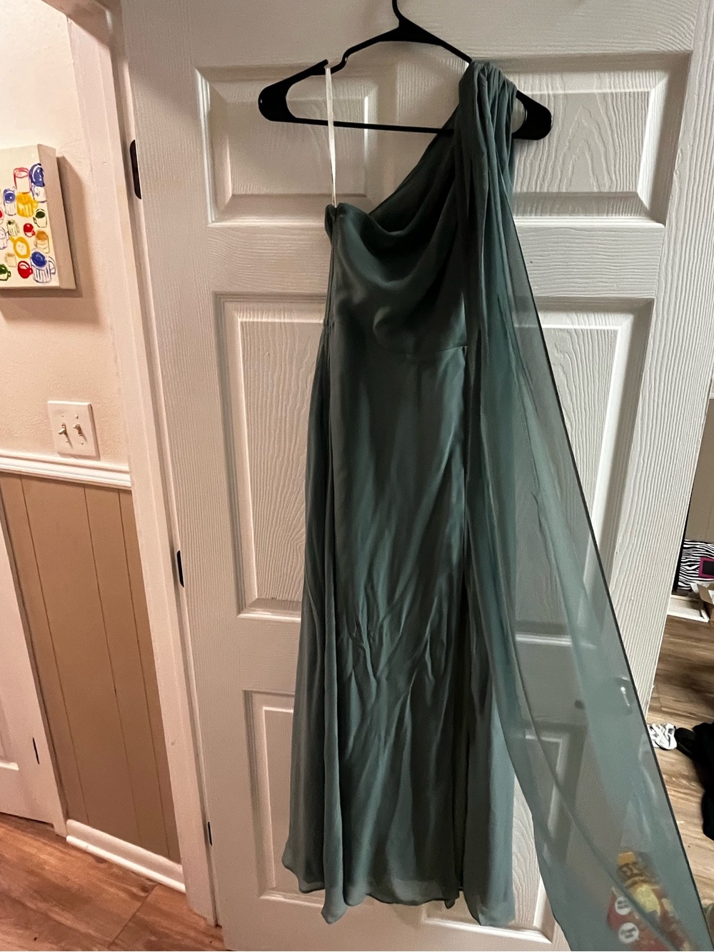 Birdy Grey One-Shoulder Chiffon Gown in Sage